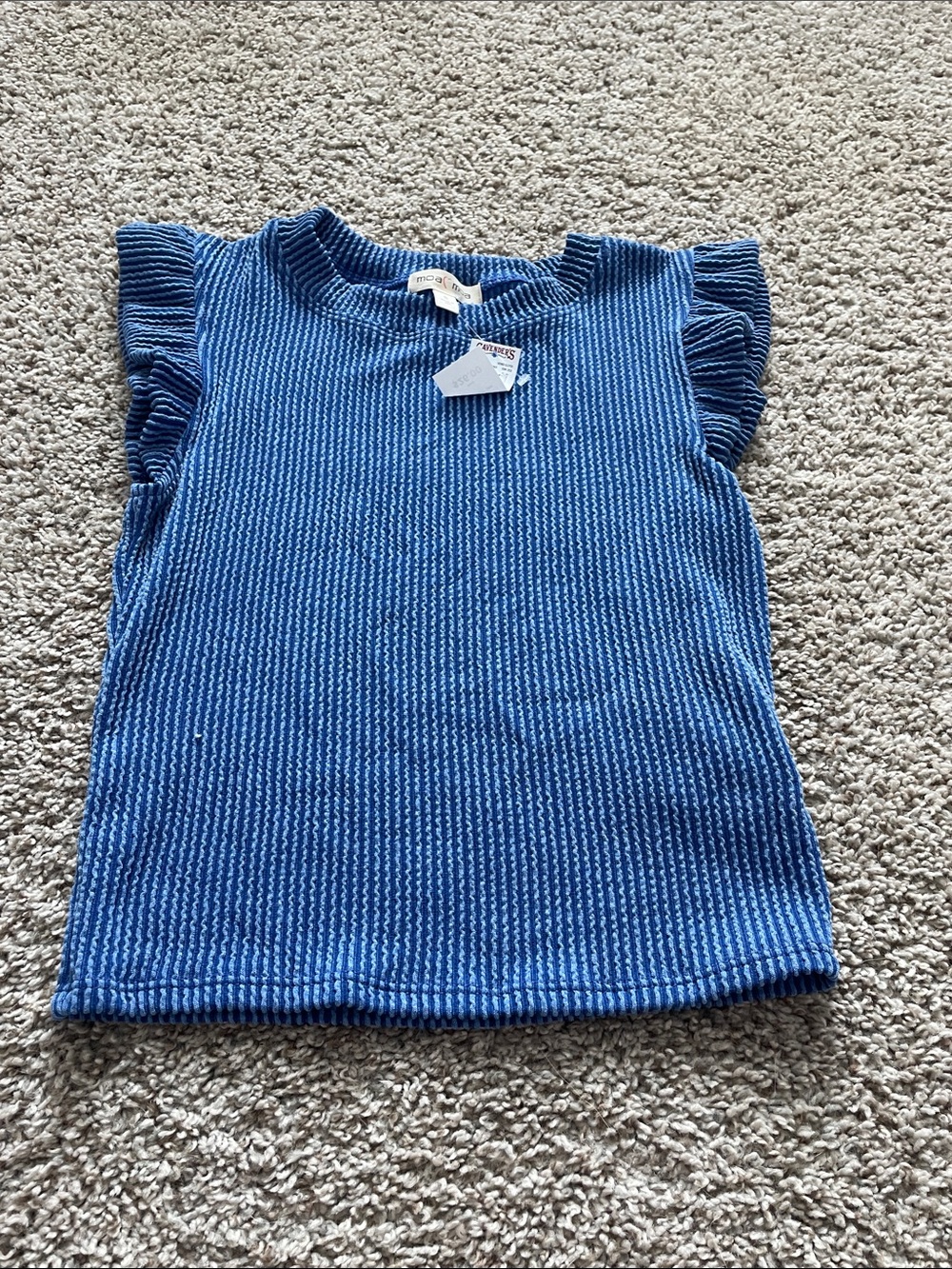 Blue Ribbed Flutter Sleeve Top